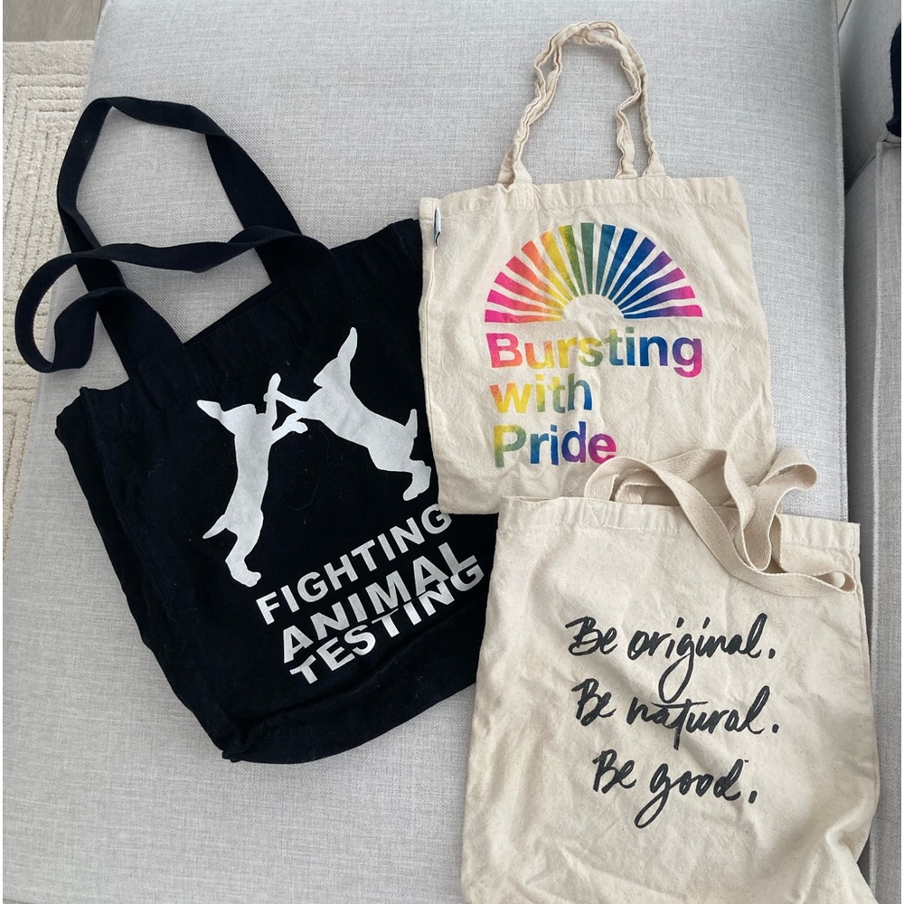 Cotton tote bags lush and bare minerals